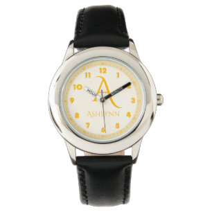 Montre Nom personnalisé Élégant Beurre Jaune Enfants Mono