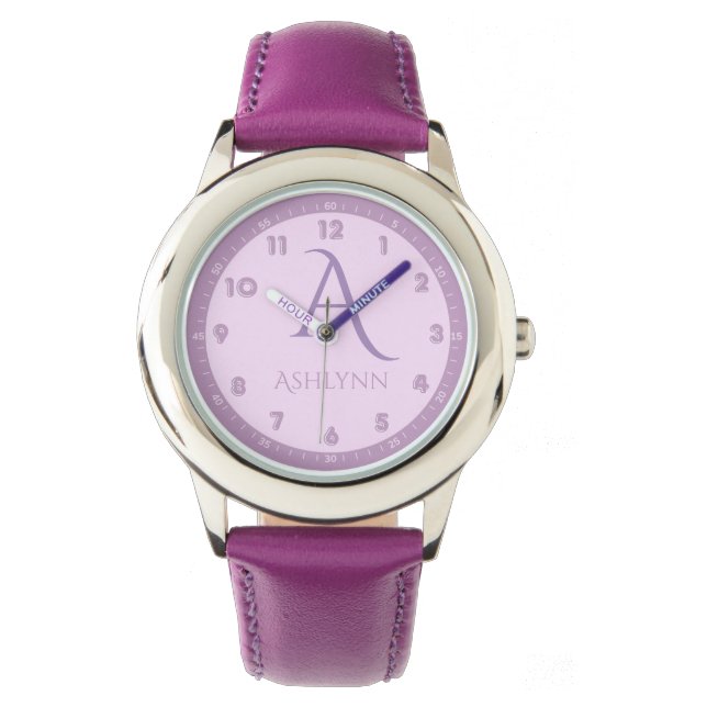 Montre Nom personnalisé Élégant Français Lilac Enfants Mo (devant)