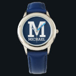 Montre Nom personnalisé et typographie en gras monogramme<br><div class="desc">Nom personnalisé et Monogrammed Bold Typographie Blue Watch.</div>