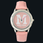 Montre Nom personnalisé et typographie en gras monogramme<br><div class="desc">Nom personnalisé et Monogrammed Bold Typographie Pink Watch.</div>