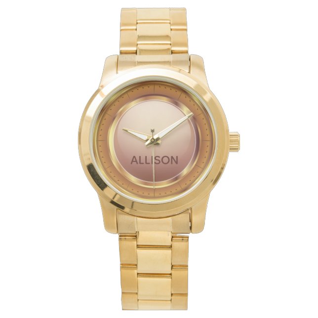 Montre Nom personnalisé Gold Lilac brillant métal élégant (devant)