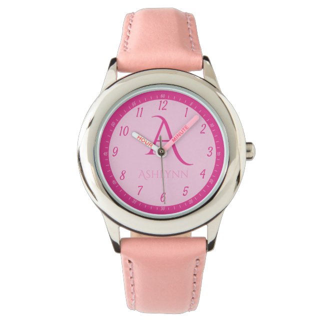 Montre Nom personnalisé Hot Rose Kids Monogramme Apprenti (devant)