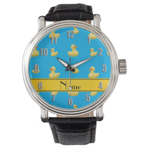 Montre Nom personnalisé jaune rayé ciel bleu canard en ca