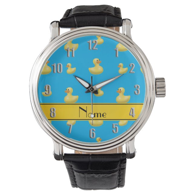 Montre Nom personnalisé jaune rayé ciel bleu canard en ca (devant)