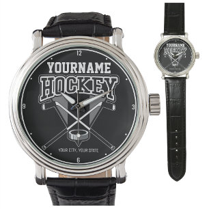 Montre NOM Personnalisé Joueur de hockey Stick Puck Team