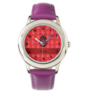 Montre Nom personnalisé ladybug red christmas arbres