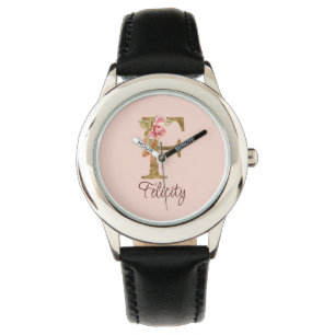 Montre Nom Personnalisé Lettre F Gold Foil Blush Roses Ro