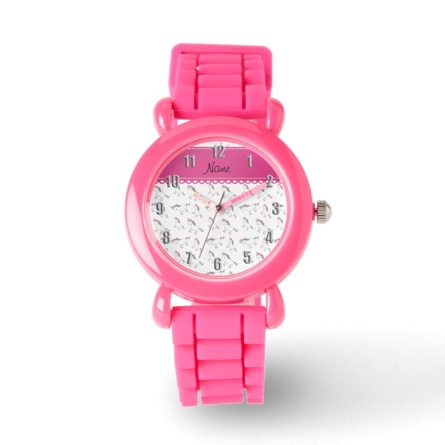 Montre Nom personnalisé licorne arc-en-ciel blanc (Recto)