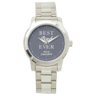 Montre Nom personnalisé Meilleur papa Jamais Bleu Argent