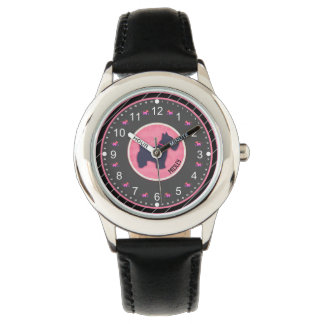 Montre Nom personnalisé mignon chien rose noir