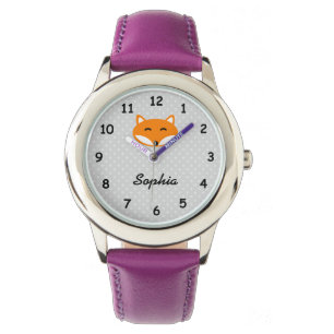 Montre Nom personnalisé mignon rouge renard violet filles