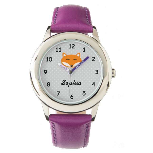 Montre Nom personnalisé mignon rouge renard violet filles (devant)