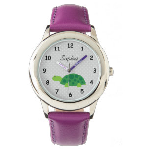 Montre Nom personnalisé mignonne tortue rose filles regar