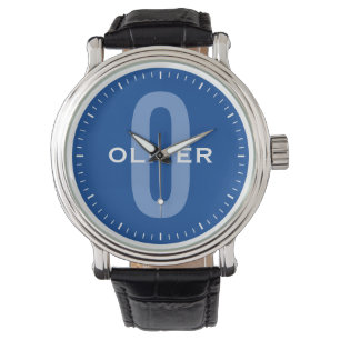 Montre Nom personnalisé Monogramme personnalisé Bleu blan
