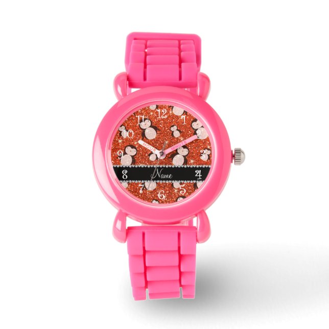 Montre Nom personnalisé neon orange pingouins de parties  (Recto)