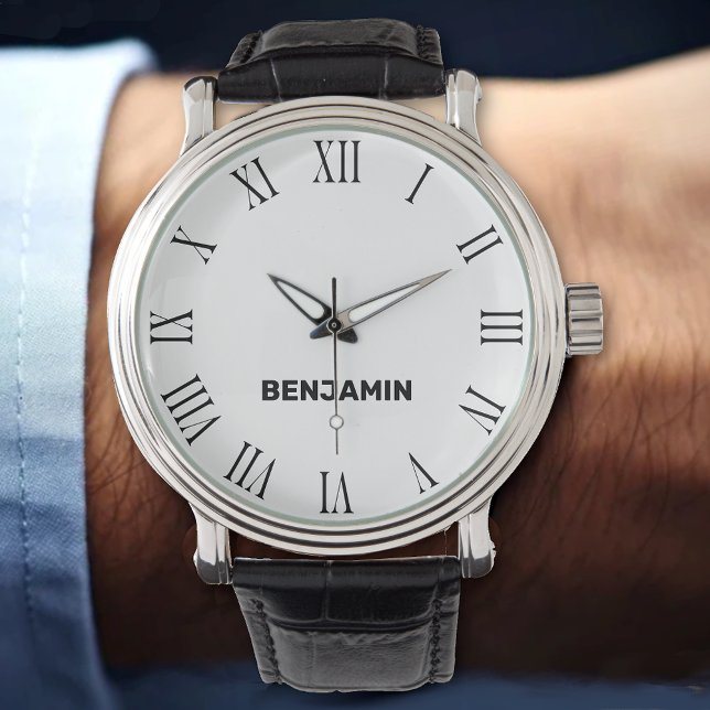 Montre Nom personnalisé noir et blanc classique (Créateur téléchargé)