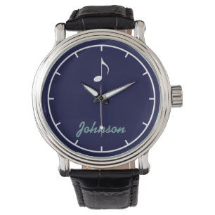 Montre nom personnalisé note musicale bleu profond