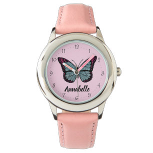 Montre Nom personnalisé Parties scintillant papillon rose