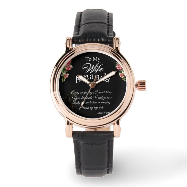 Montre Nom personnalisé Pink Rose Message pour femme (Recto)