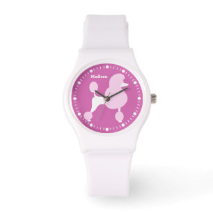 Montre Nom personnalisé Poodle rose