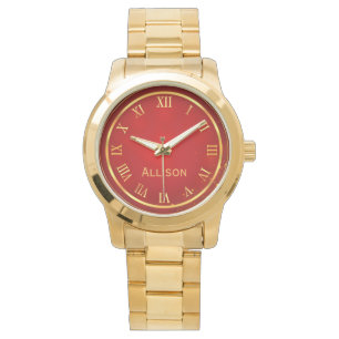 Montre Nom personnalisé Red Gold Classy Élégant Roman