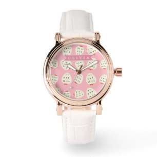 Montre Nom personnalisé rose fraise mignon fille