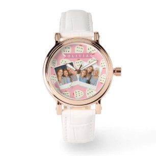 Montre Nom personnalisé rose fraise mignon fille