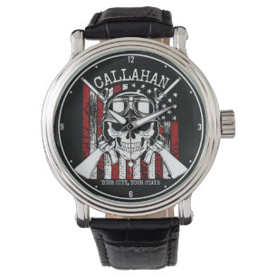 Montre NOM personnalisé Soldat Crâne Double Armes USA Dra