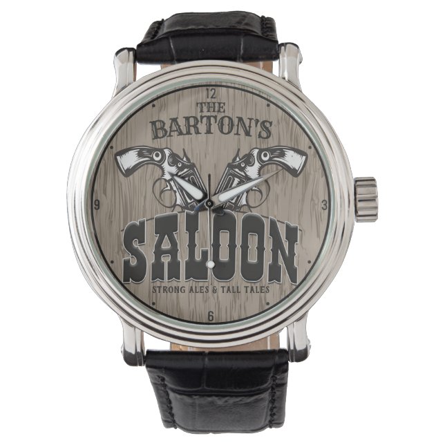 Montre NOM PERSONNALISÉ Wild West Gun Revolver Saloon (devant)
