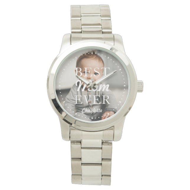 Montre Nom photo personnalisé Meilleure maman jamais arge (devant)
