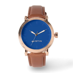 Montre Nom, Rose Gold Hommes Visage Bleu Brown bracelet b