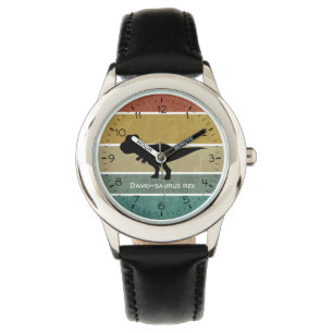 Montre nom saurus noir t-rex rétro arrière - plan dino