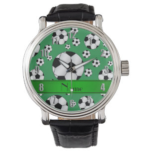 Montre Nom sur mesure fun green soccer balls green strié