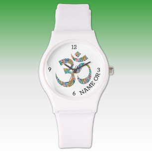 Montre Nom, Symbole botanique Om Blancs Bracelet en silic