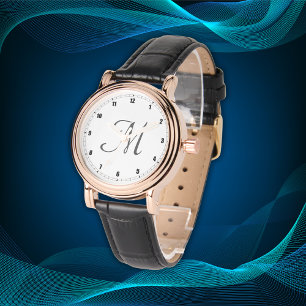 Montre Nombre minimal simple initial de monogrammes noir 