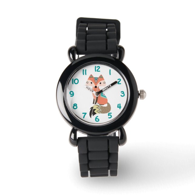 Montre Nombre Turquoise de Renards Tribaux Enfants (Recto)