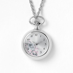 Montre Nombres argentés roses de fleurs de cerisier
