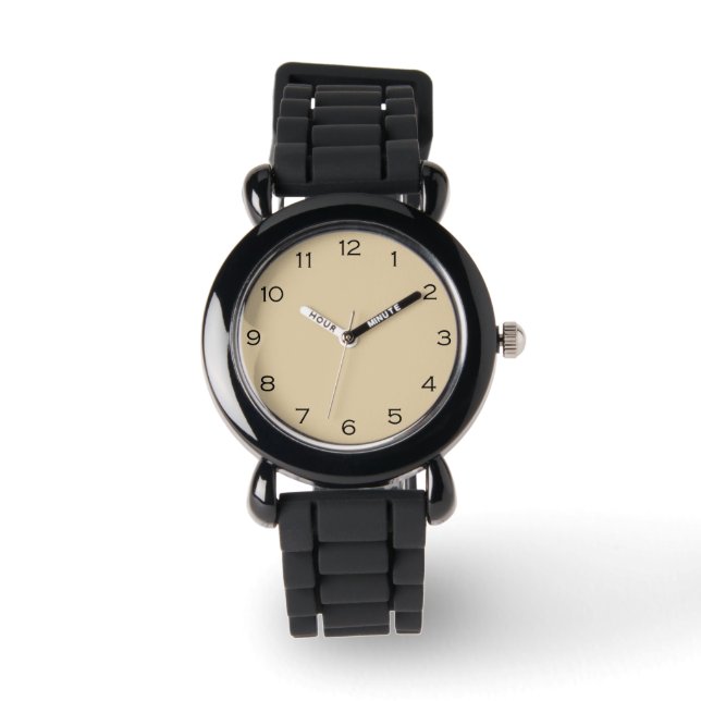 Montre Nombres noirs sur blanc beige (Recto)