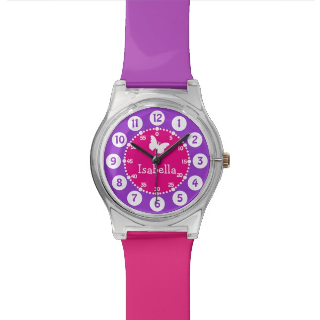 Montre nommée rose violet numérotée (Fermer)