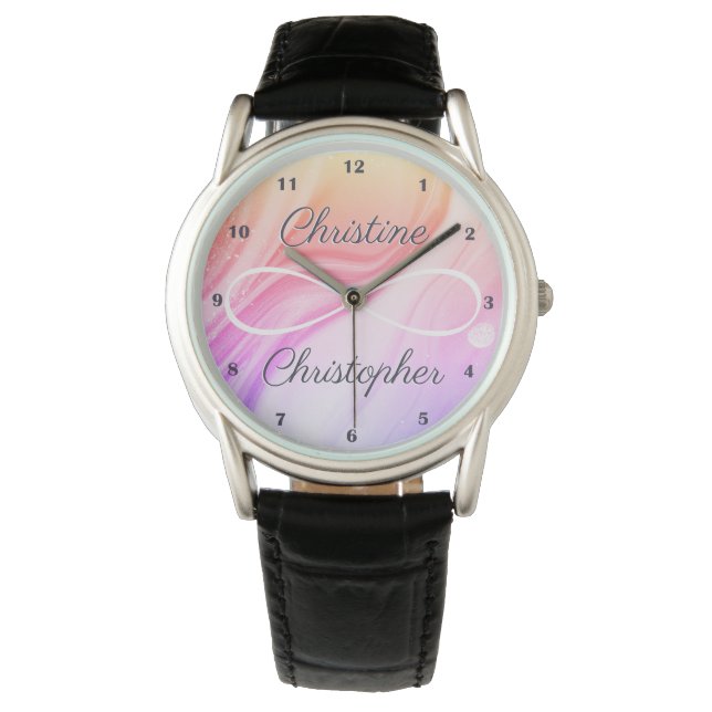 Montre Noms personnalisés Symbole d'infini Rainbow Ombre (devant)