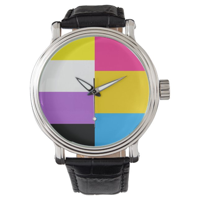 Montre Nonbinary Pansexual Dual Pride Flag (devant)