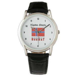 Montre Norvège et drapeau norvégien avec votre nom