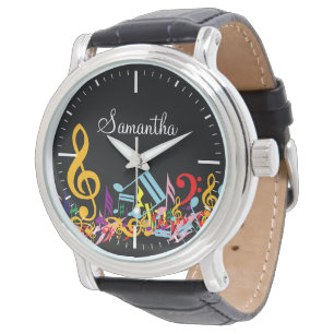 Montre Notes de musique colorée sur le noir