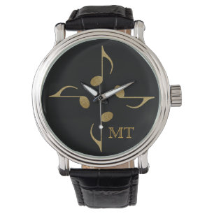 Montre notes de musique en or avec initiales