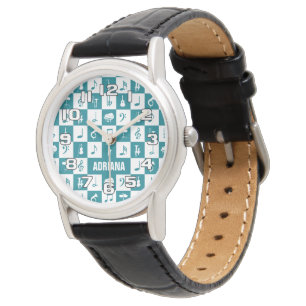 Montre Notes et instruments de musique turquoise et blanc