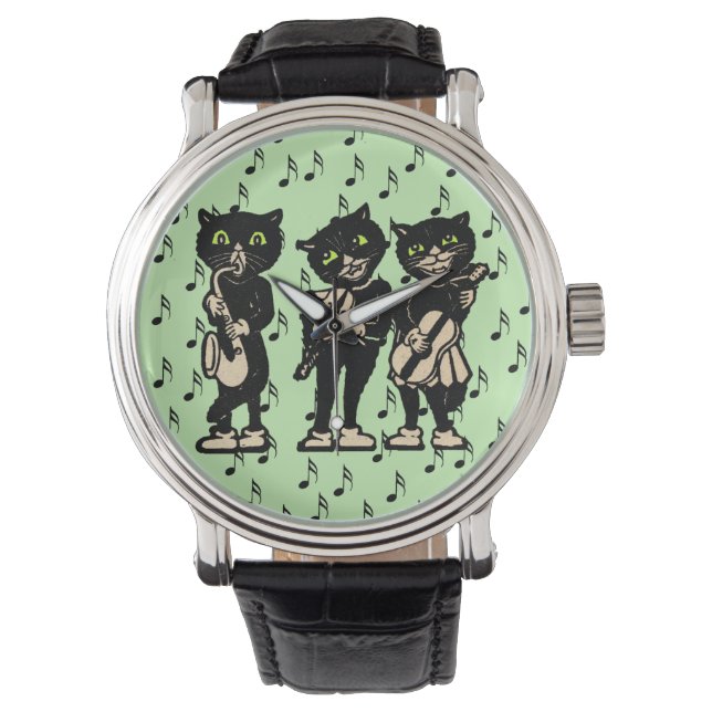 Montre Notes musicales de Black Cats musicien vintage (devant)