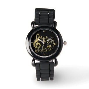 Montre Notes musicales d'or en forme ovale