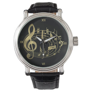 Montre Notes musicales d'or en forme ovale