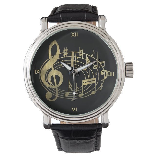 Montre Notes musicales d'or en forme ovale (devant)