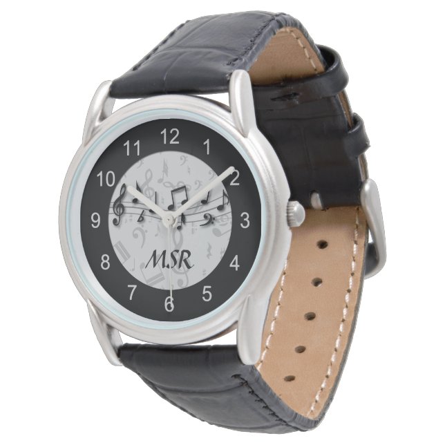 Montre Notes musicales en noir et gris monogrammes (Incliné)